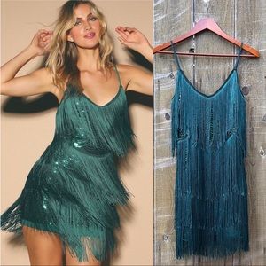 Emerald Green Sequin Fringe Bodycon Mini Dress 🌿